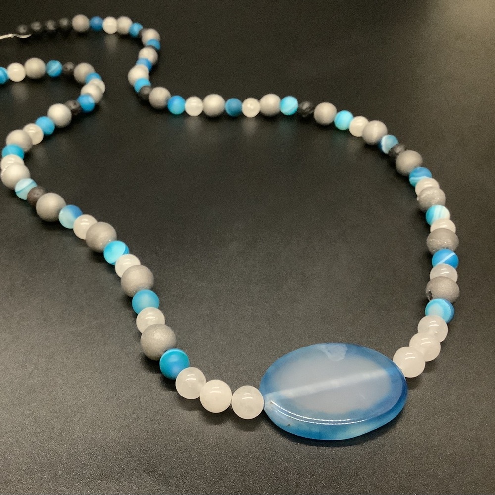 Boho Quartzite, Druzy, Agate & Lava Bead Necklace - Picture 4 of 9